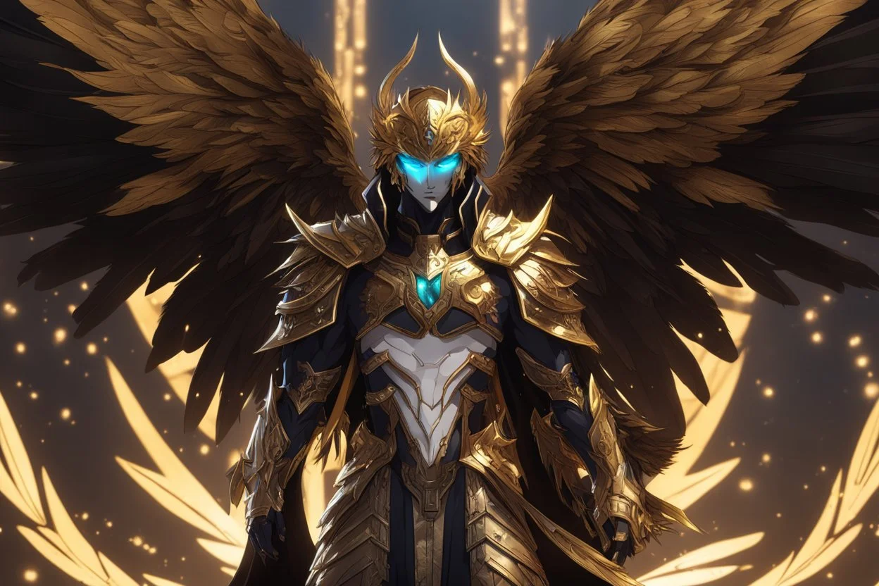 Ra in 8k solo leveling shadow artstyle, golden them, neon effect, big white wings, feathers, full body, apocalypse, intricate details, highly detailed, high details, detailed portrait, masterpiece,ultra detailed, ultra quality