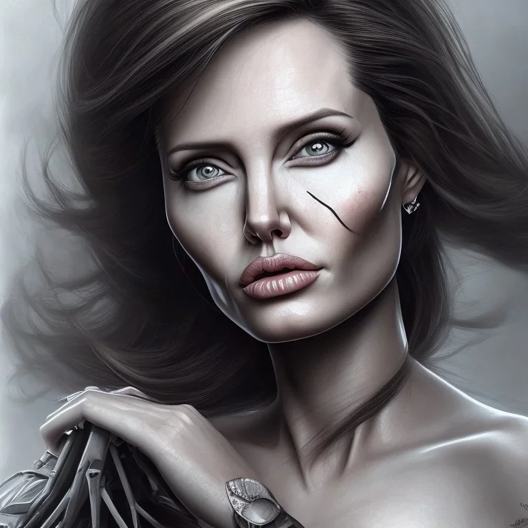 portrait head Angelina Jolie long hairs big bobs Tomb Raider