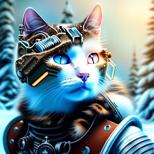 Cyberpunk Portrait of cyborg Scottish cat child with brown hair and with cute face, north pole snowy vibe , perfect composition, hyperrealistic, super detailed, 8k, high quality, trending art, trending on artstation, sharp focus, studio photo, intricate details, highly detailed, by greg rutkowski