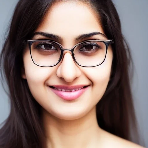 Amal, dark brown eyes, darkest brown hair, transparent spects, real human face, ultra high resolution