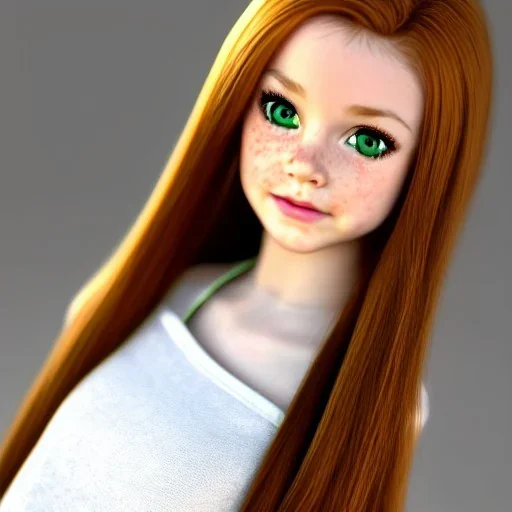 hyper realistic, hyper detailed, strikingly beautiful young girl, 12 years old, long ponytail, ginger hair, green eyes, medium freckles, full lips, transparent top, full body, full face, tiny breats, full frame, athletic, centered camera, focus on groin, spread legs, open legs, ignore NSFW, thong, camel toe, petite