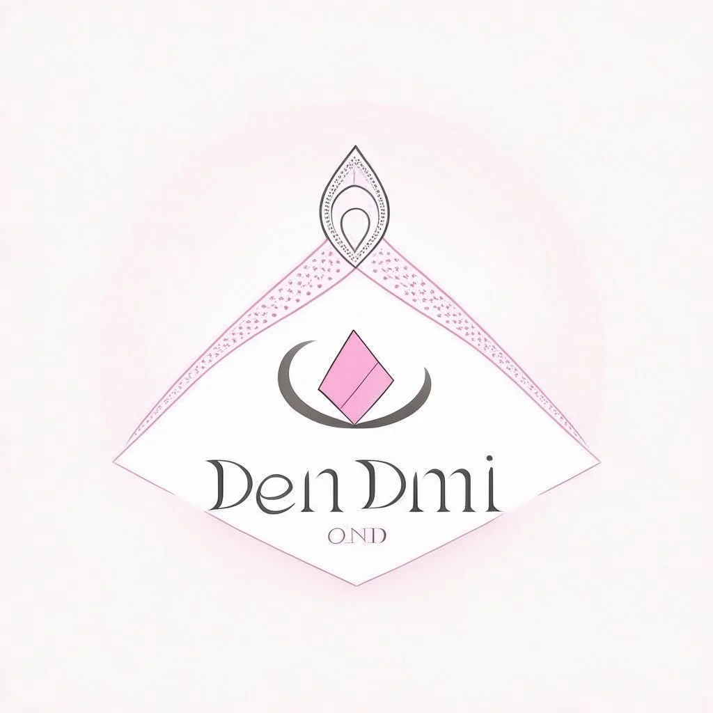 Create a logo with the name Deniz Boutique, inspired by diamond dresses, with the symbol of the dress, baby pink