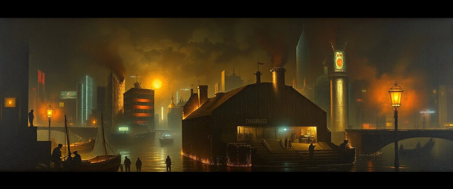 master oil painting by Rembrandt, good afternoon cyberpunk, lol