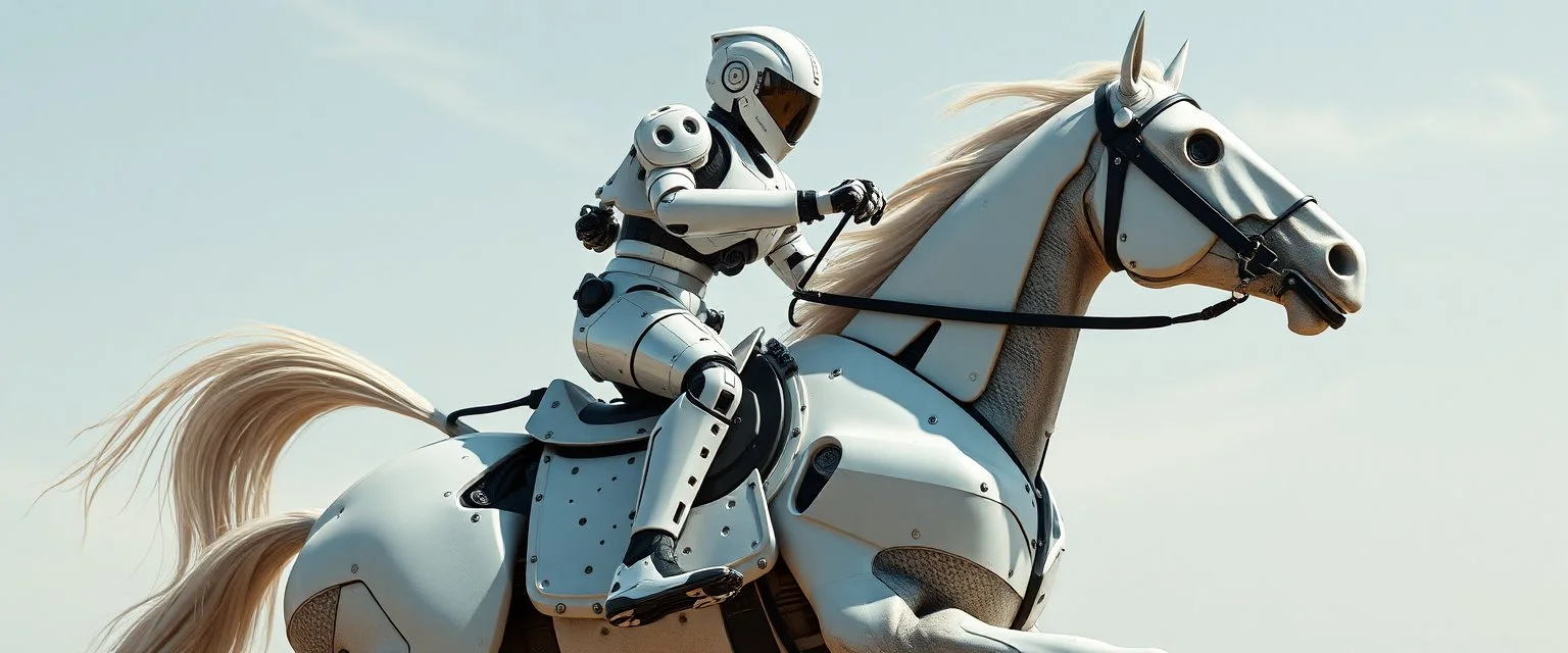 robot riding a horse