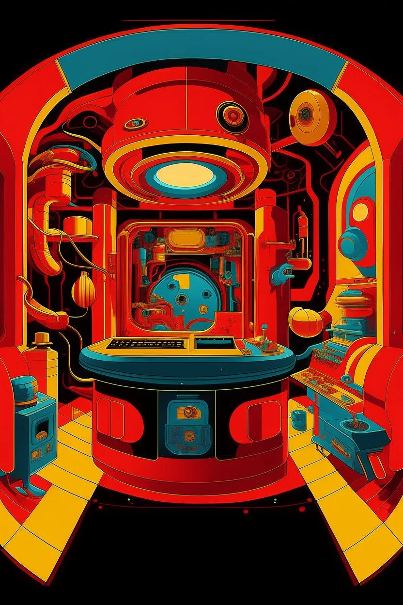 inside the machine in the style of Hiroshi Nagai