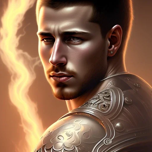 portrait of aggressive eden hazard, d & d, muscular! white, fire, fantasy, intricate, elegant, highly detailed, digital painting, artstation, concept art, smooth, sharp focus, illustration, art by artgerm and greg rutkowski and alphonse mucha