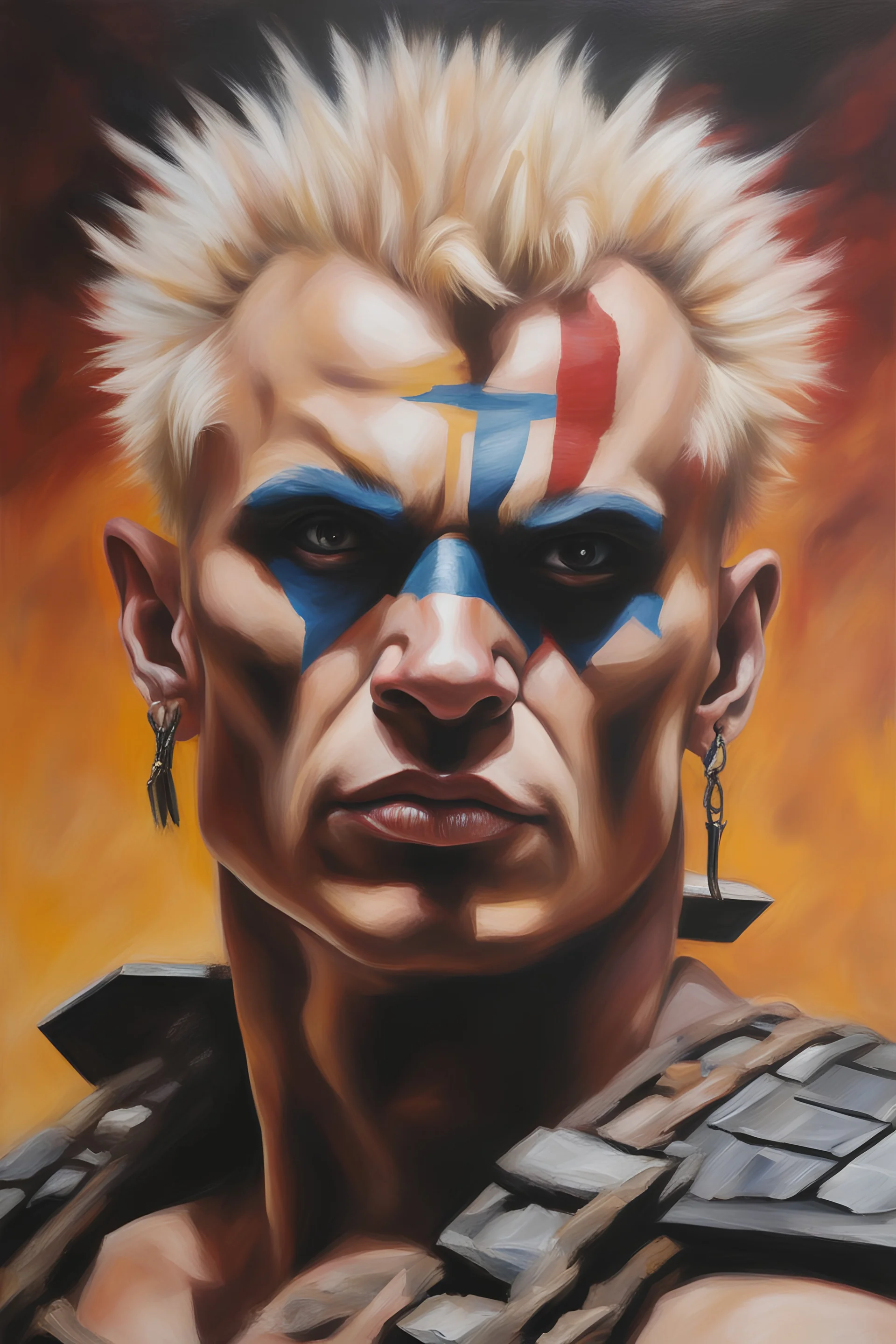 full color facial Portrait of action hero Billy Idol the Barbarian - oil painting by Scott Kendall