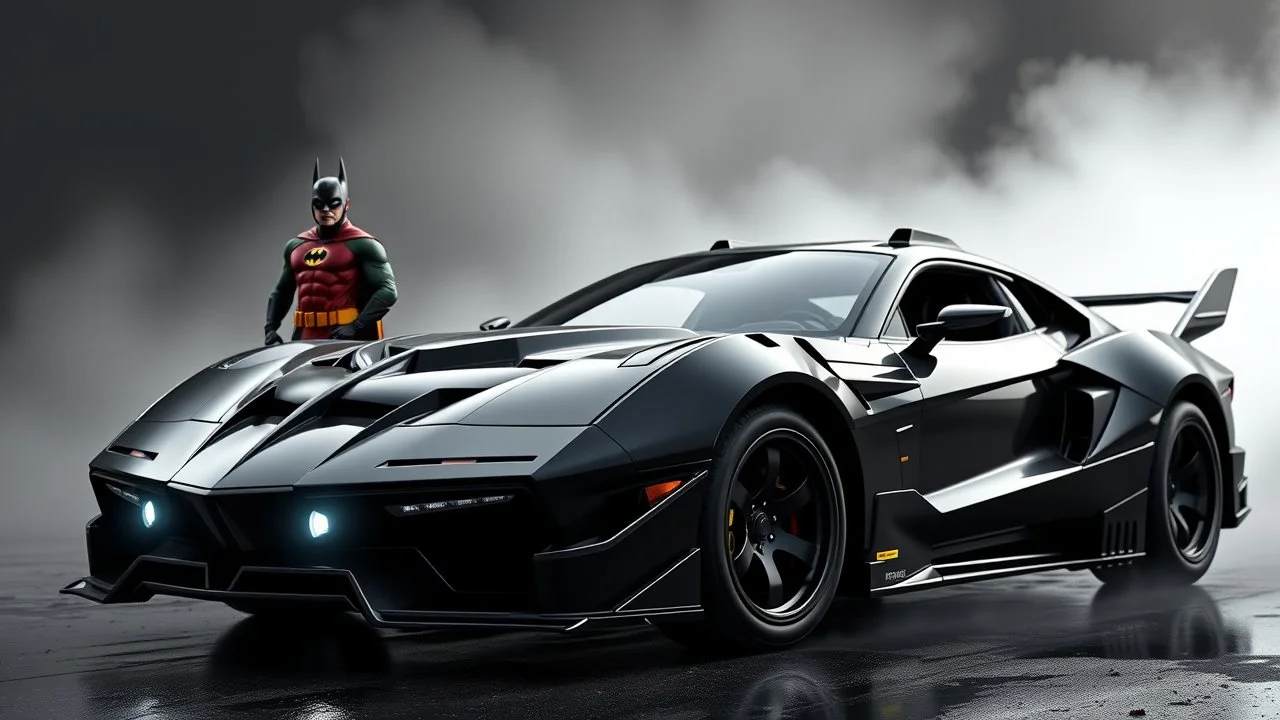 an all new batmobile based on all of the batmobiles 1989 batman and robin and new ford mustang, black