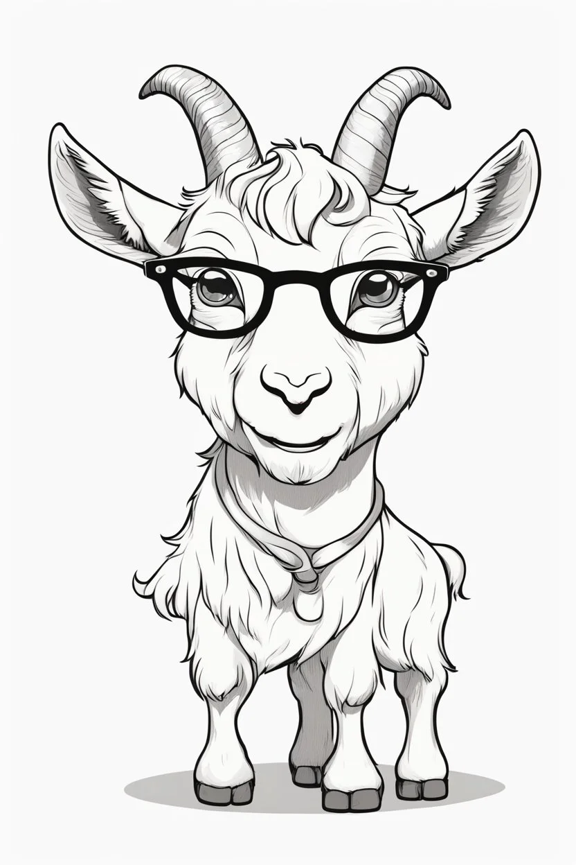 Outline art for cute coloring pages with goat with glasses, full body, white background, sketch style, only use outline, clean line art, no shadows and clear and well outlined.