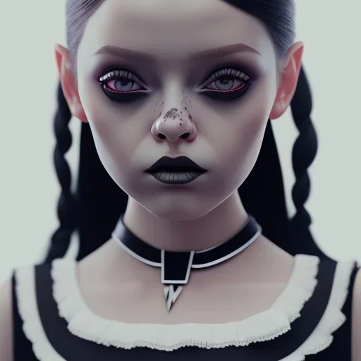 jenna ortega wednesday addams hair, wednesday addams make up, wednesday addams black dress, cinematic, hyper detail, 8k resulation