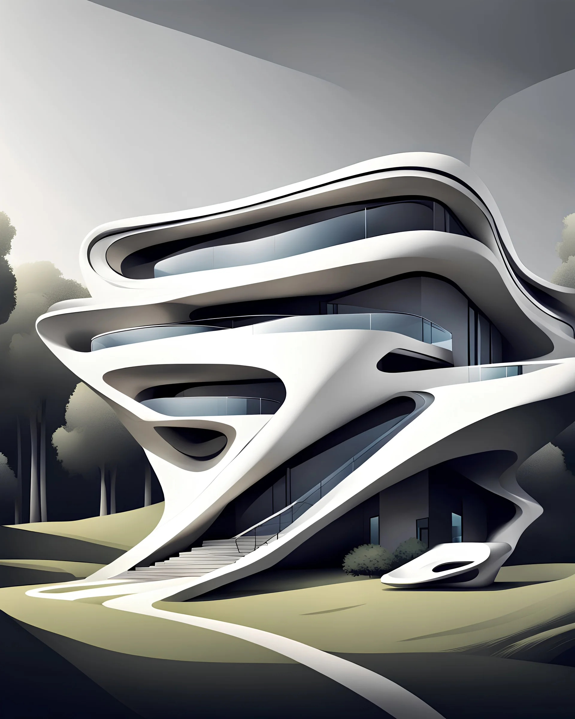 House estilo Zaha Hadid art illustration