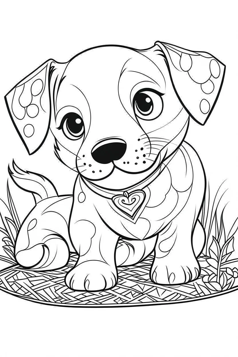 outline art for Puppy (Dog) coloring pages with sitch, white background, Sketch style, full body, only use outline, toddlers style, clean line art, white background, no shadows and clear and well outlined.