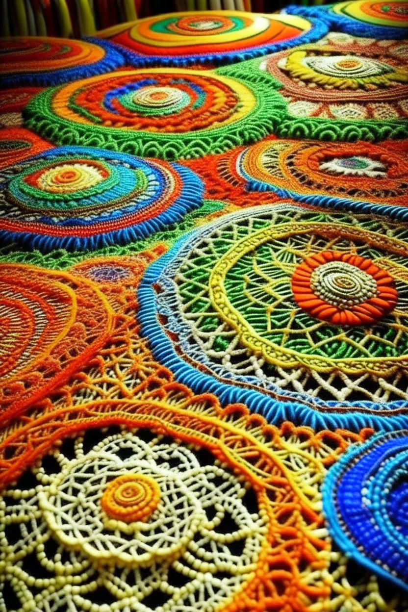 Paraguayan lace; intricately detailed; colorful; beautiful