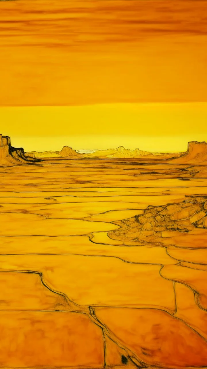 A golden yellow angelic desert painted by Piet Mondrian