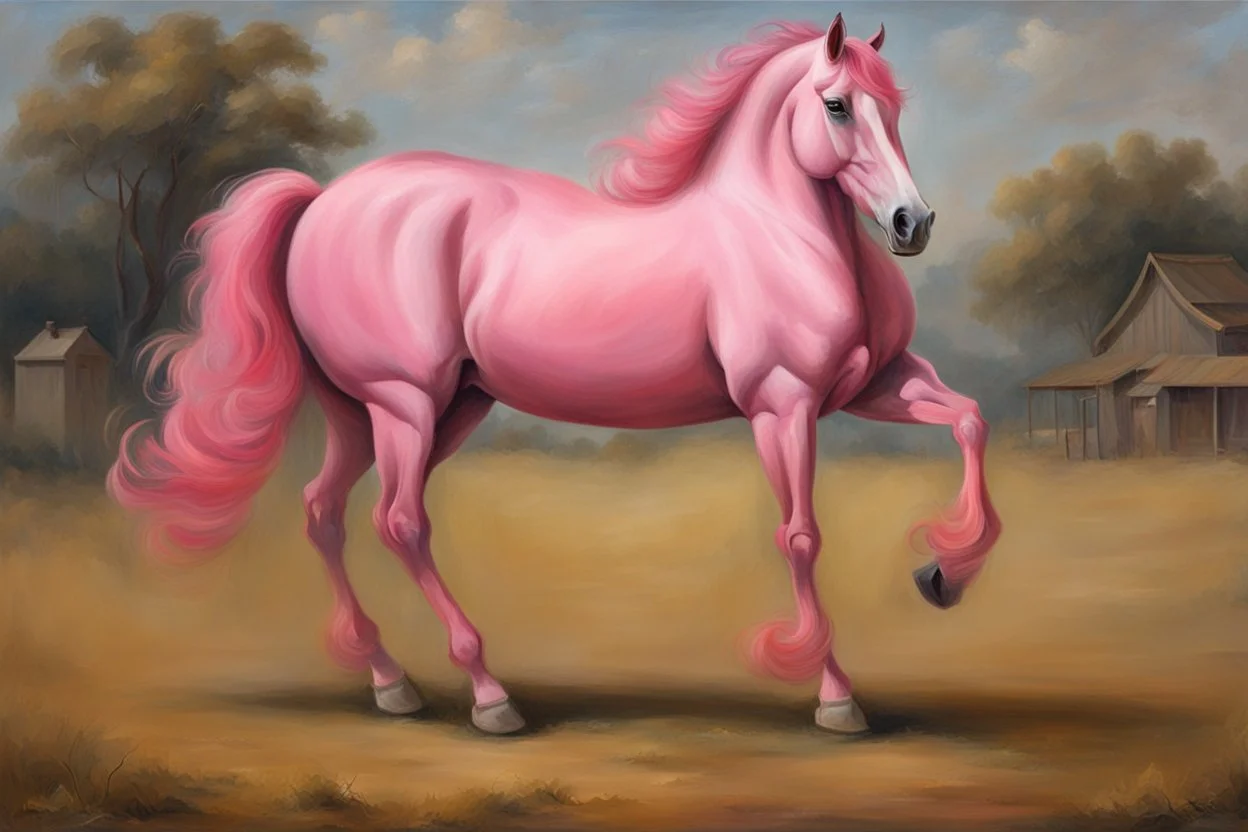 a pink horse like a 19th painting