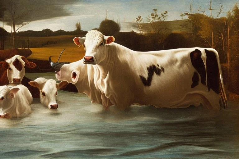 cow swimming in deep water by Caravaggio