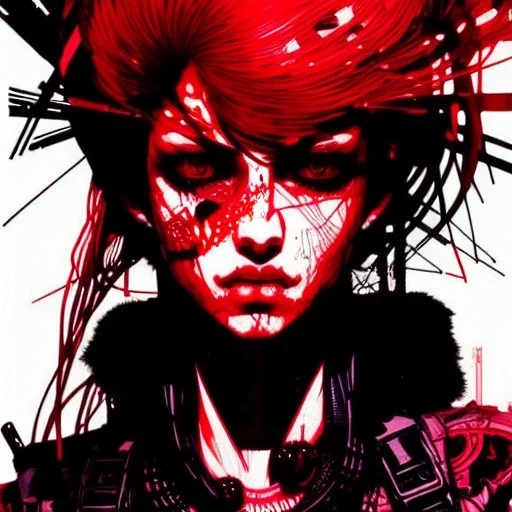 beautiful punk girl, hyper detailed, illustration by <kilian eng> <Yoji Shinkawa>, darkred tones,