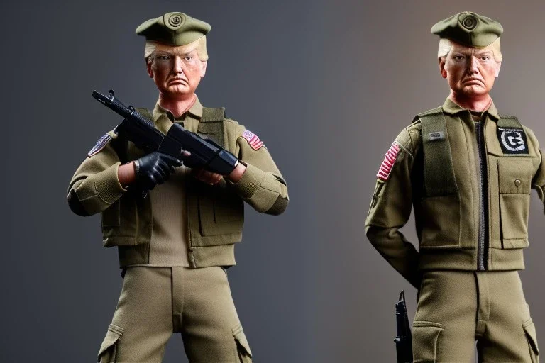 G.I. Joe doll soldier Donald Trump, gun,boots, beret, high definition, elbow