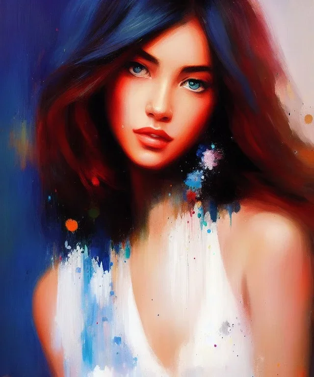 Masterpiece, best quality, The Face of the Curious Female by Bryen Frost rework. trace light, painted impressionist brush strokes. Paint spatters, drips, drabs, dynamic, artstation, artgerm