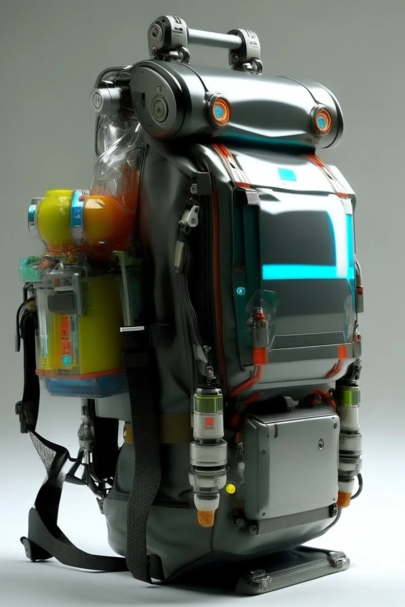 Robot, back pack, transparent, sci fi, punk, color, hockey