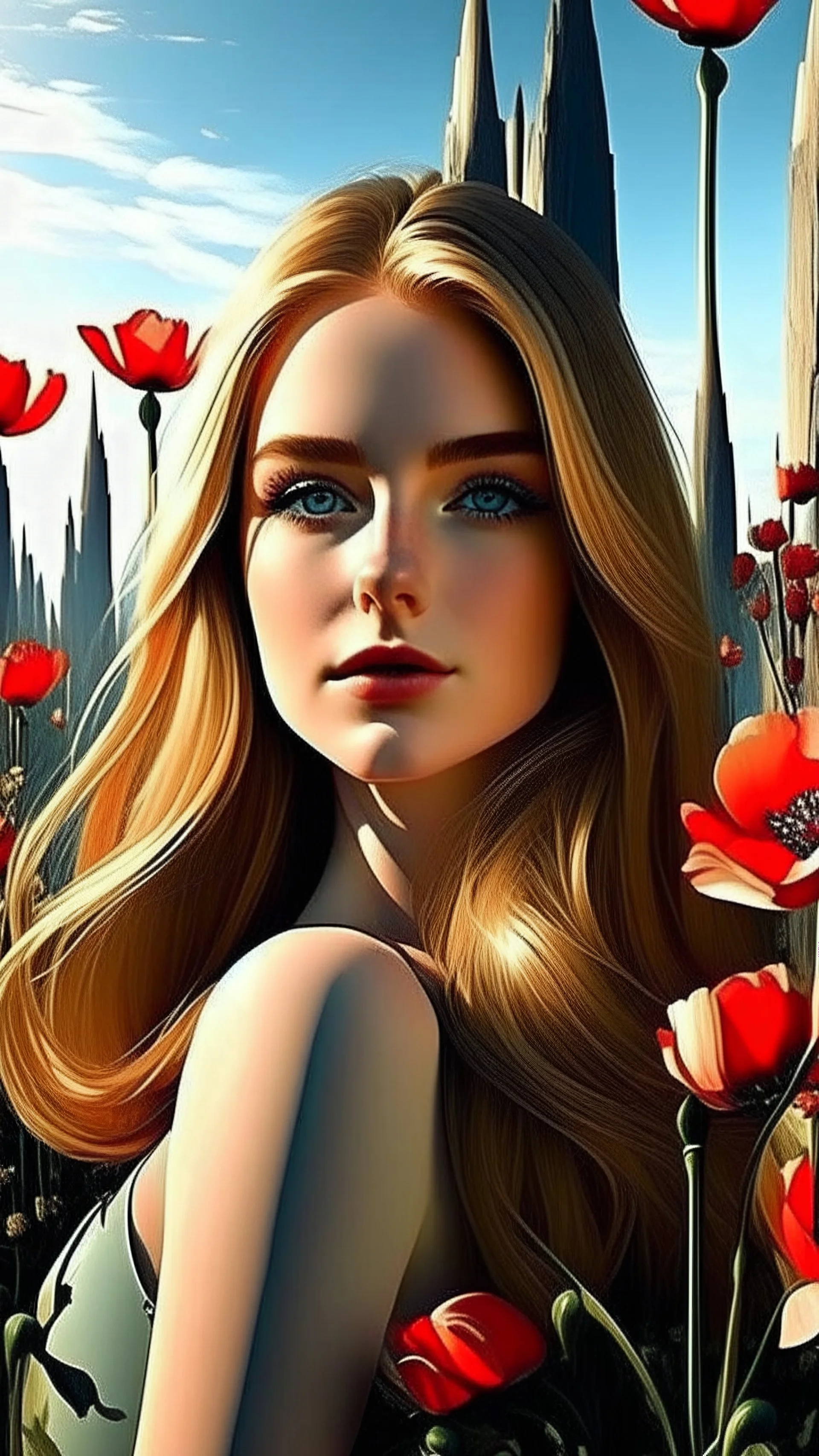 field of poppys by and oswaldo guayasamin and alexandre archipenko and yannis moralis in the style of , Artstation Deviant art, natural lighting accent lighting, in the street, intricate scenery highly detailed