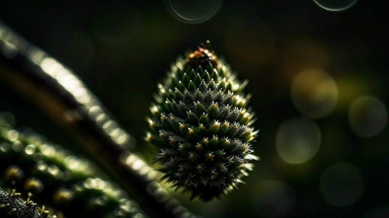 In the winning macro photograph by John Eyre, a branch adorned with a solitary fir cone stands as a testament to the allure of nature in coniferous forests. The lush evergreen branches of spruce and pine trees, intertwined with the essence of a maritime pine, create a stunning green flora forest. This beautiful landscape showcases the majesty of fir trees and the elegance of fir trees, nestled within an enchanting evergreen forest.