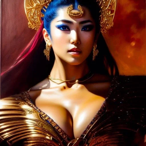 portrait beautiful face 'Mamiya-Fist of the North Star',busty,ancient metal armor balanciaga fashion clothe painting by gaston bussiere, greg rutkowski, yoji shinkawa, yoshitaka amano, tsutomu nihei, donato giancola, tim hildebrandt, oil on canvas, cinematic composition, extreme detail,fit full head inside picture,16k