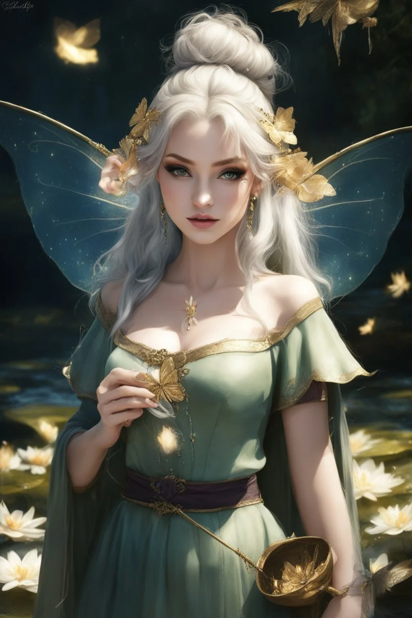 Violet hair, bronze, gold blonde hair , dark gold ,goldy,gold, Fairy wings,long hair,water lilies,dark fairy princess,nymph,elven crown,dragonflies,tiara,,gothic,glitter,rapunzel hair, very long hair, sparkle,night,fireflies,butterflies,orchids,dark gold,