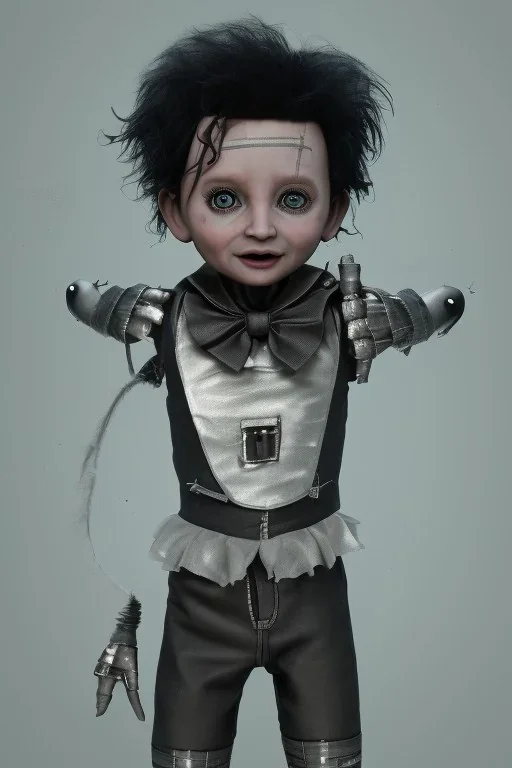 Edward scissorhands toddler, full body, jump, bokeh, hyper realistic