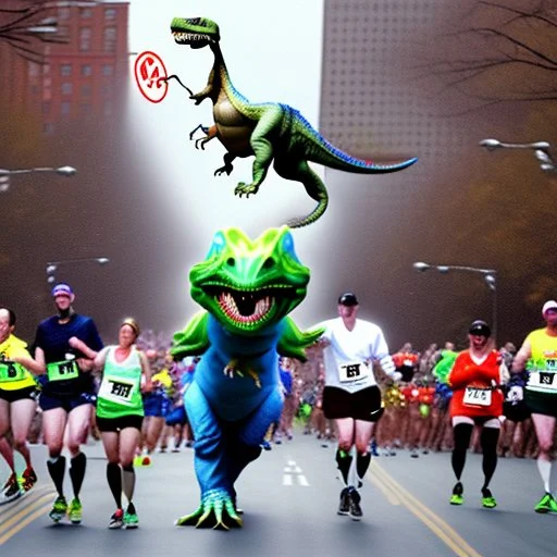 A dinosaur wins the Boston Marathon