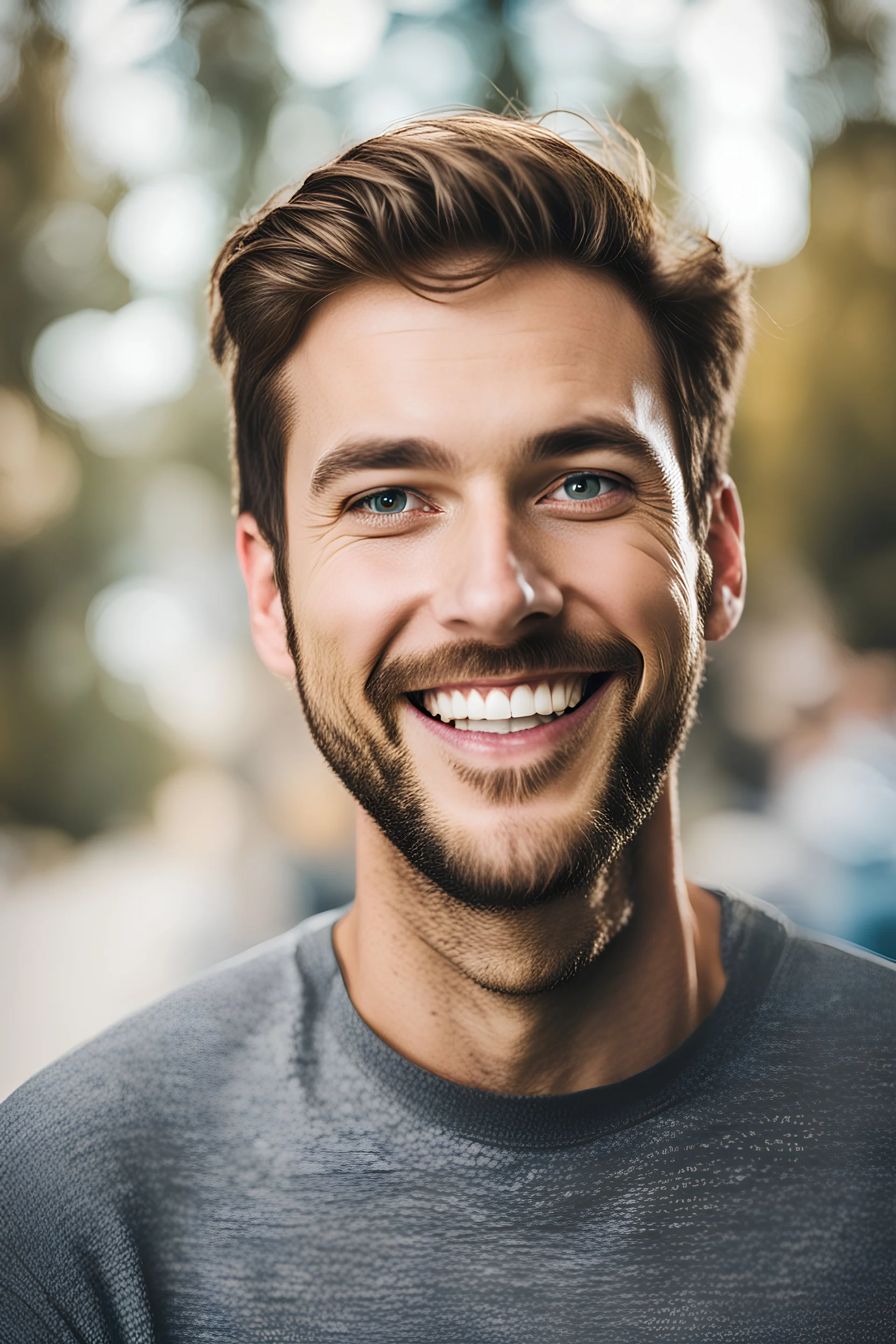 Smiling guy looking up to camera