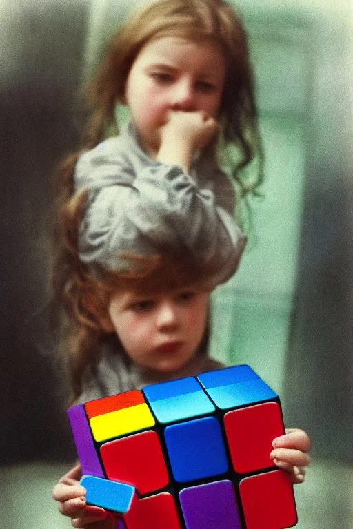 Little girl and aRubik's cube, autochrome
