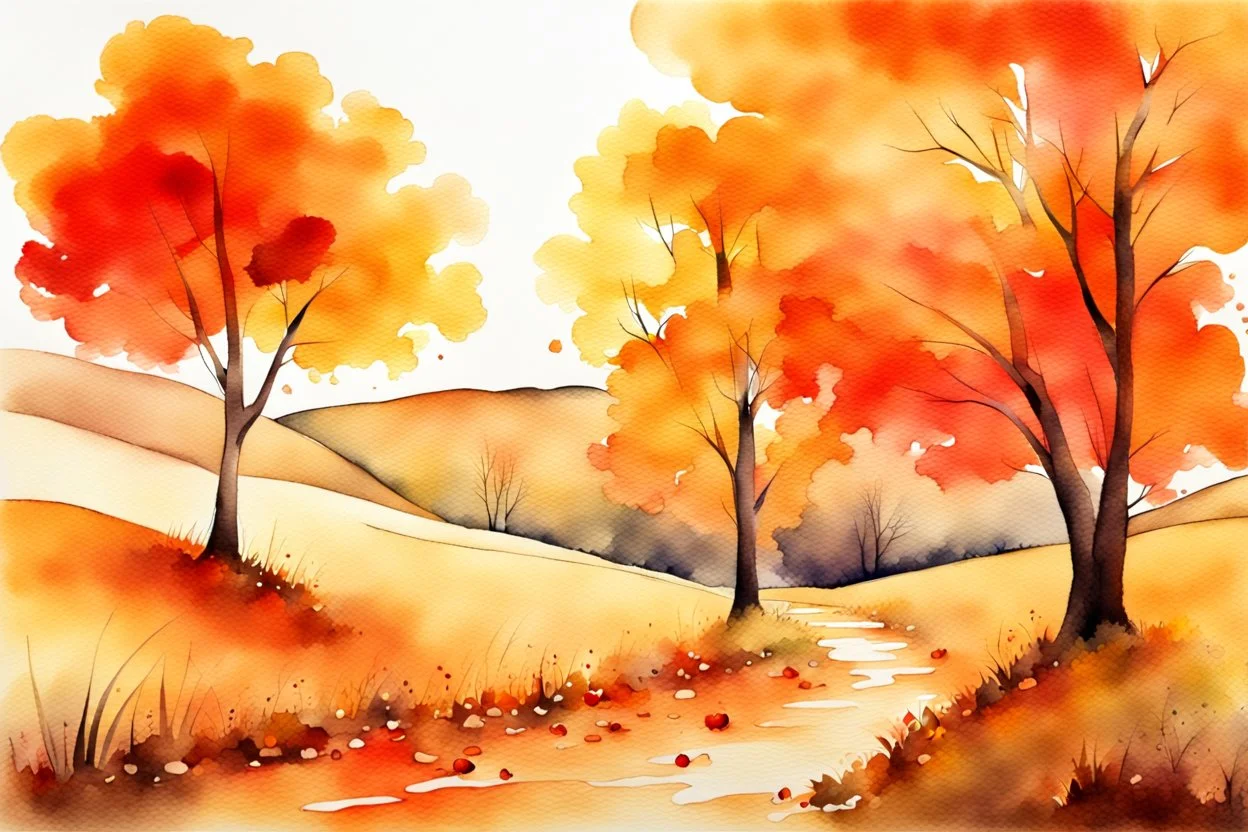 Autumn dream, beautiful landscape, rich earthy colors, watercolor