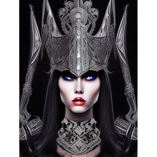 black long hairs lady warrior top with diamonds sun