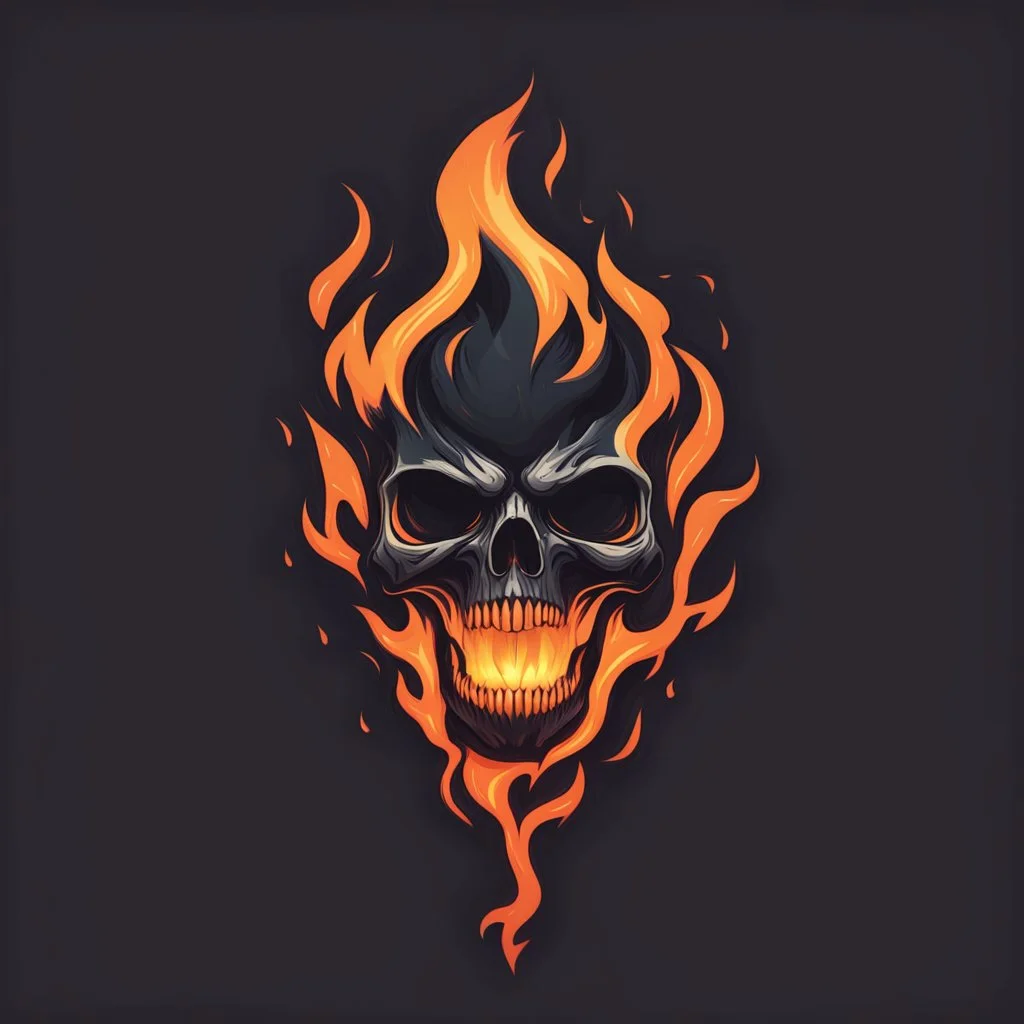 minimalistic burning screaming skull flame cyberpunk logo