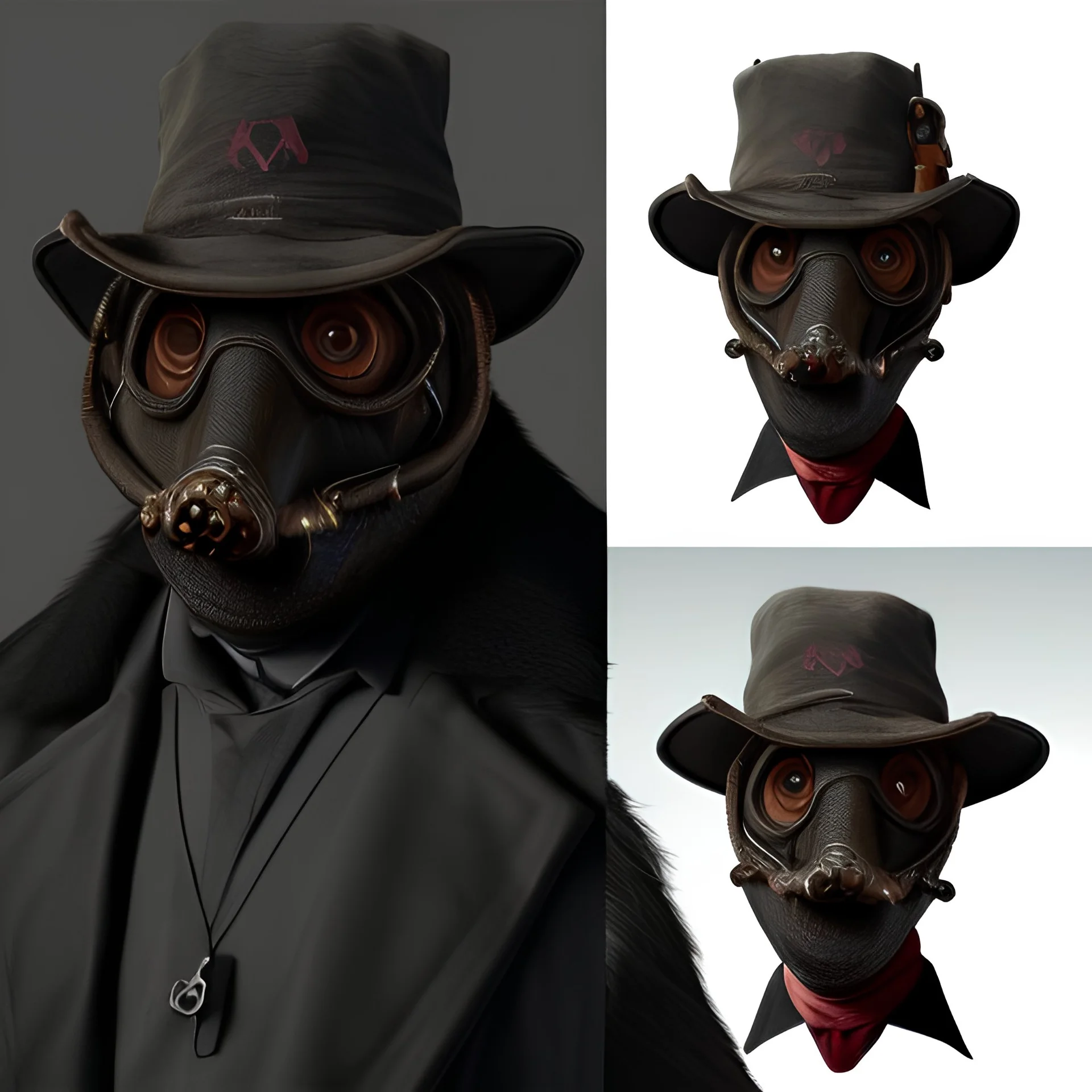 alchemist dnd character with a plague doctor mask and wearing a fur coat