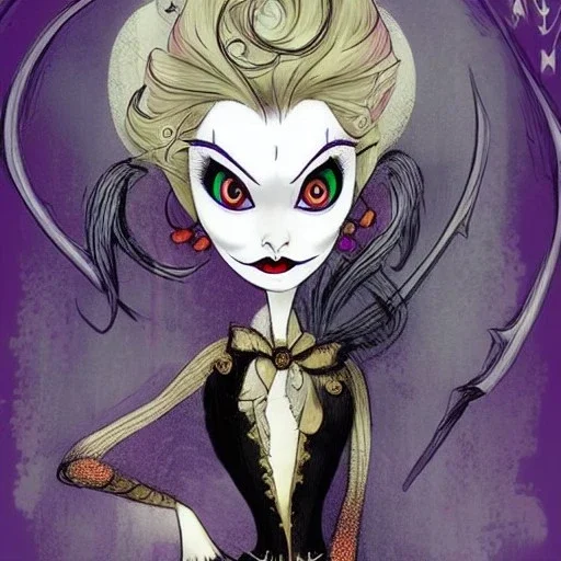 extrem tim burton style and disney style of an old and extrem malicious stepmother, sharp focus, sneaky eyes, old face