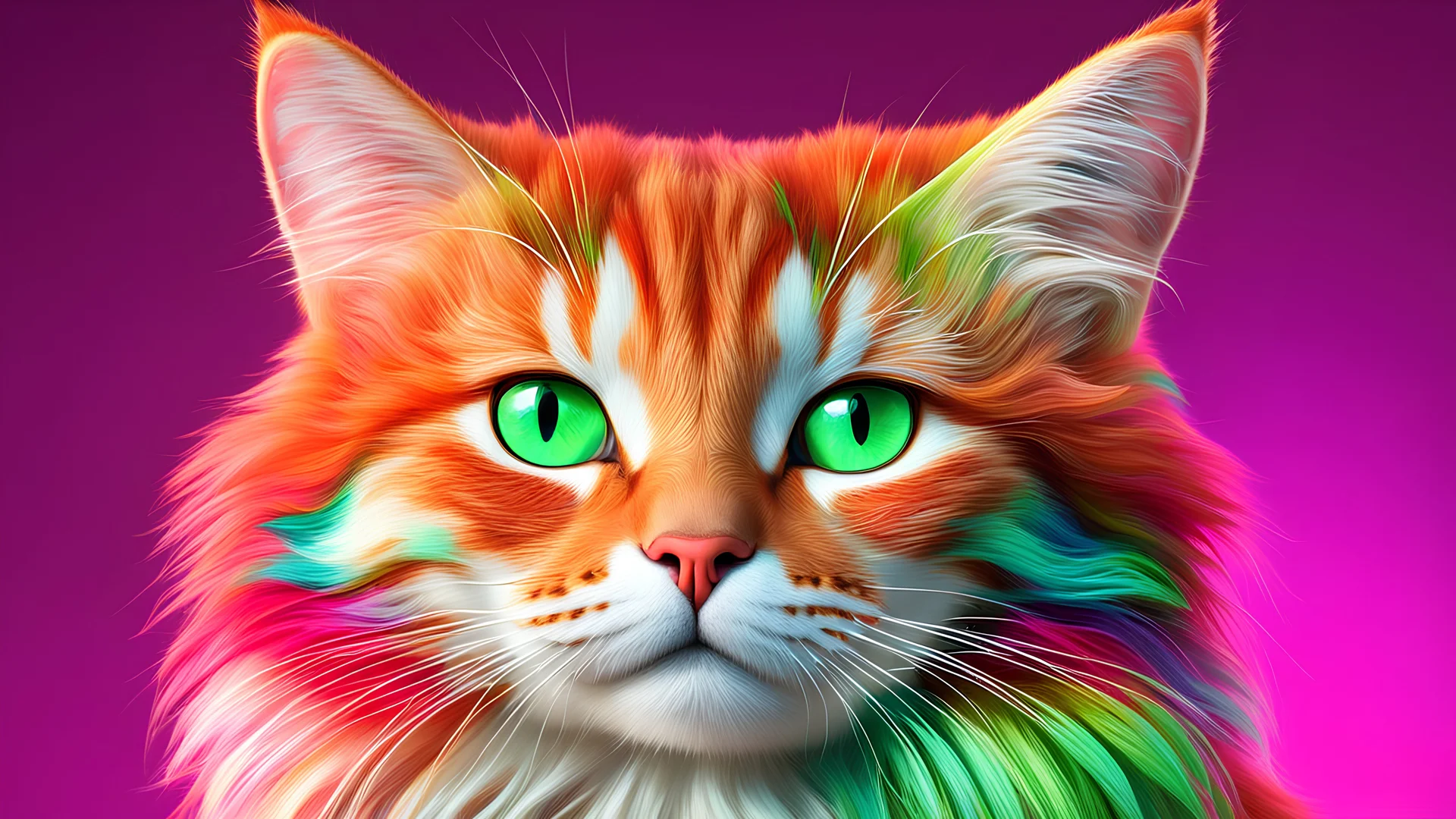 (clouseup) of a (red cat) with (green eyes), portrait of lisa frank, (vray-style) outputs