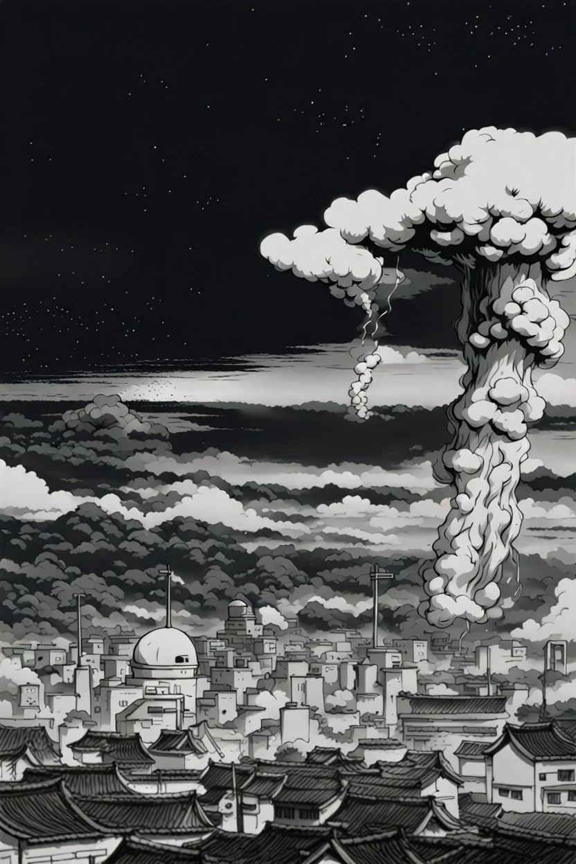 Hiroshima bomb, line arts, manga style