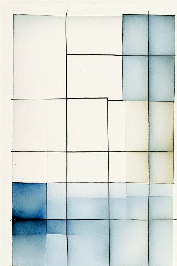 Abstract watercolor in the style of Agnes martin. Sketchy pencil outlines