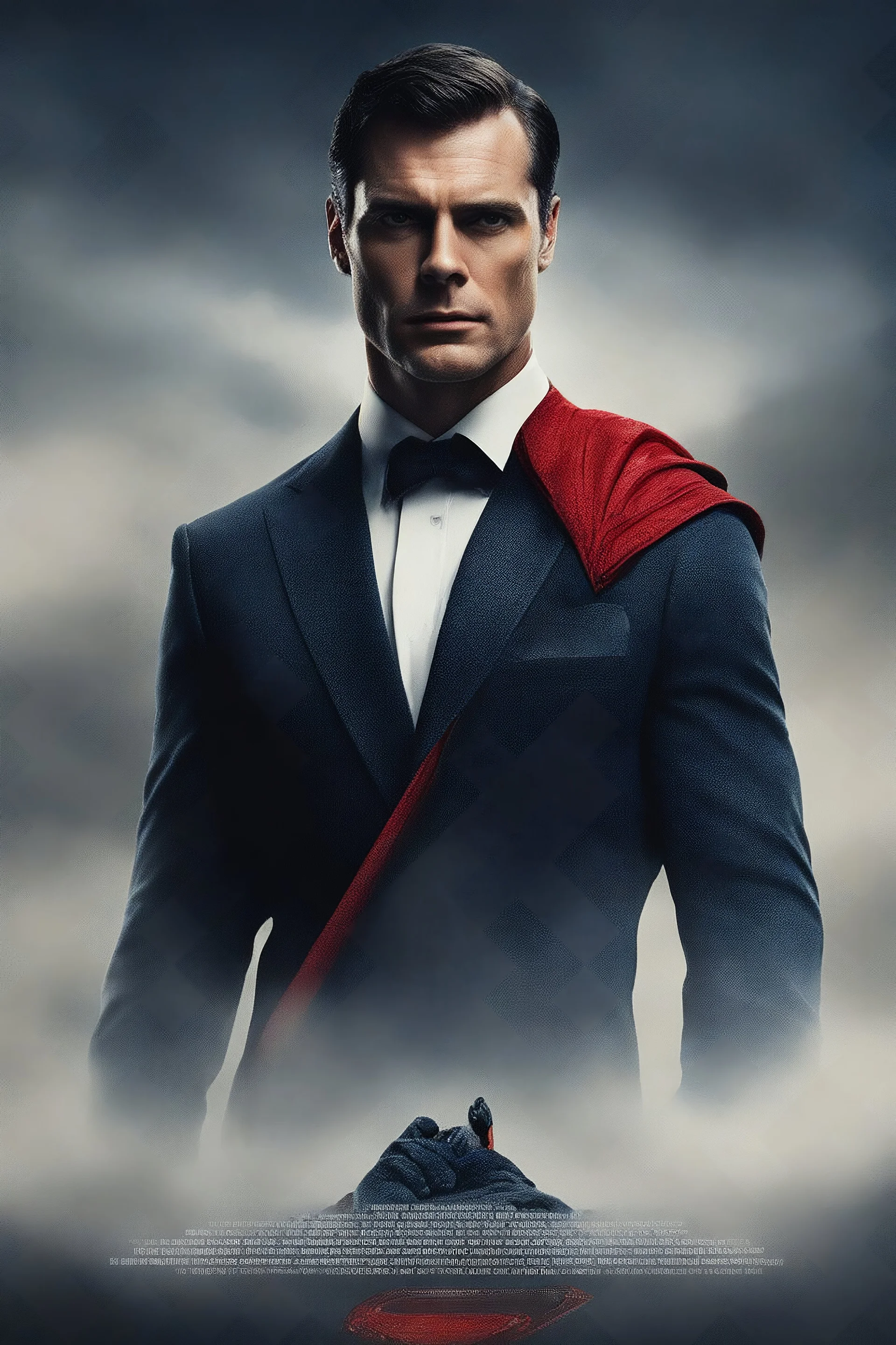 Create a movie poster for the movie "James Bond, 007 - Superman," Starring Henry Cavill and Alexandra Daddario, 4k, 8k, 16k, 32k, 100k UHD, Ultra-high resolution, photorealistic, 1080p, 4k, 8k, 16k, 32k, 100k UHD, Ultra-high resolution, photorealistic, 1080p, (matte skin:1.5), (extremely detailed face:1.5), (realistic human hair:1.5), (intelligent eyes:1.5), masterpiece, octane render, (long shot environmental portrait:1.8)