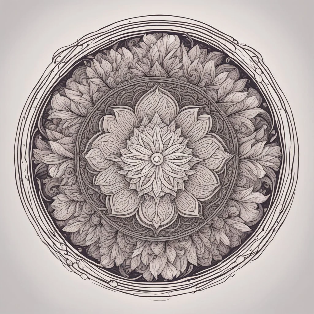 logo in a style of Mandala. Round. The logo depicts a mystical botanical motive. Thin lines. Ornament.