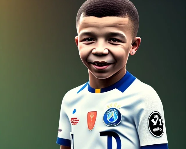 Kylian Mbappé as a child, baby face portrait, smile, 8k resolution