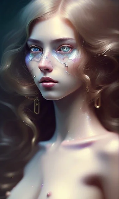 porno model , cute, beautiful, long hair, wavy hair, curly hair، black eyes, head and shoulders portrait, cinematic, 8k, resolution concept art portrait by Greg Rutkowski, Artgerm, WLOP, Alphonse Mucha dynamic lighting hyperdetailed intricately detailed