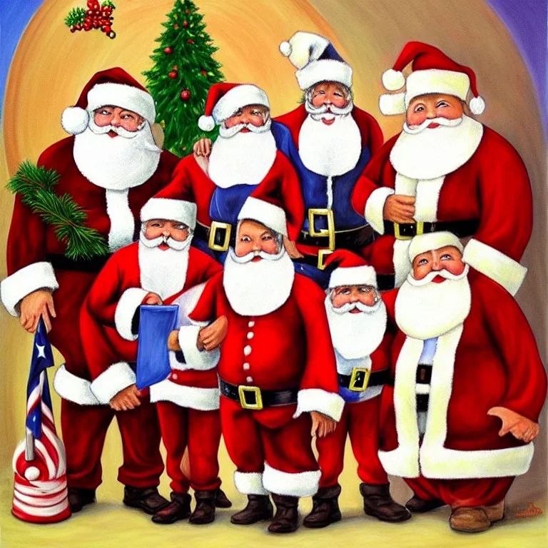 art by thomas kincaid, 5 person puerto riccan Santa Claus team