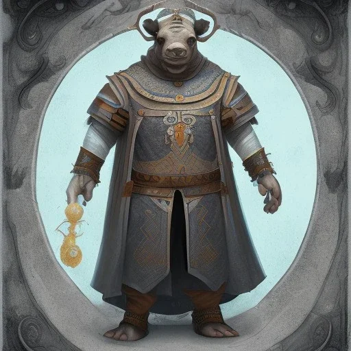 A Bipedal Rhino-Humanoid that is a Merchant with psychic powers wearing medieval clothing