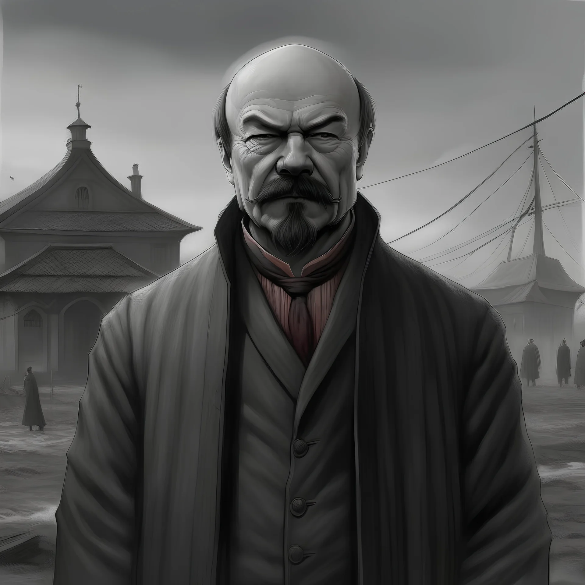 Vladimir Lenin , Charcoal Pencil, , Caspar David Friedrich, Pixiv, 8K 3D, Trending On Artstation, Deviantart, CryEngine, 8k Resolution, charcoal Pencil, Caspar David Friedrich, pixiv, 8K 3D, 8k resolution, CryEngine, deviantart