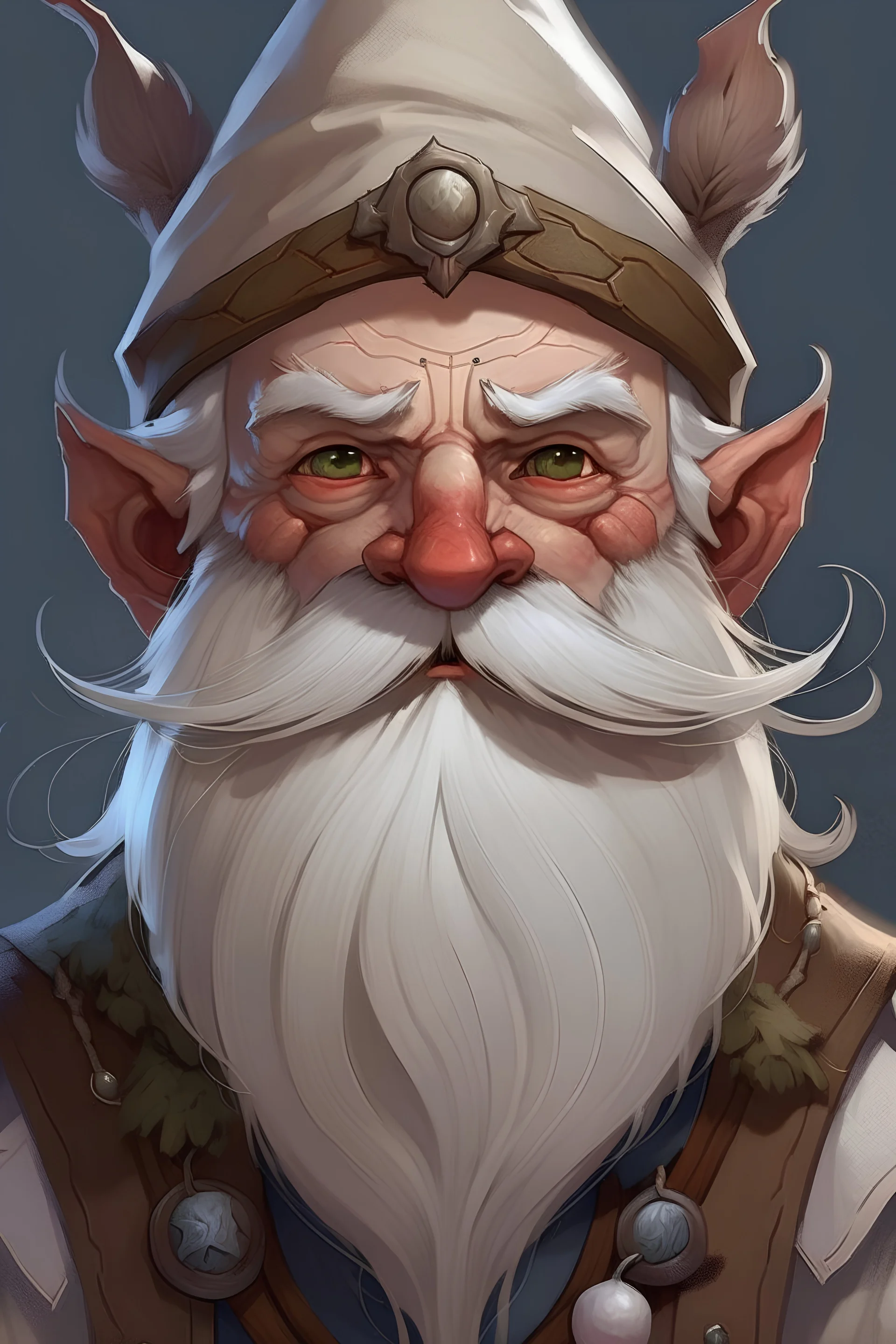 Portrait Gnome rosy cheeks white beard DND character art