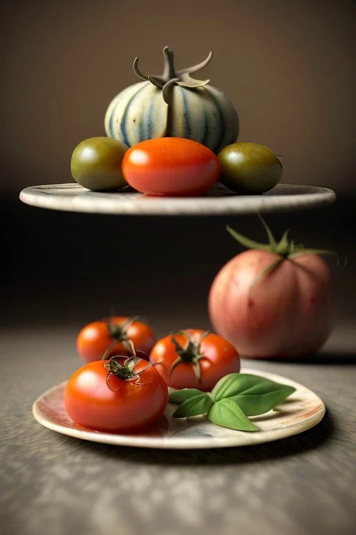 renaissance style still life composite, dish of Raviolis with natural tomato, albahaca, olives, olive oil. moisture, art, natural, ornaments, ceramic, marble, high kitchen, smooth, god rays, unreal engine 5, ray tracing, RTX, lumen lighting, ultra detail, volumetric lighting, 3d.