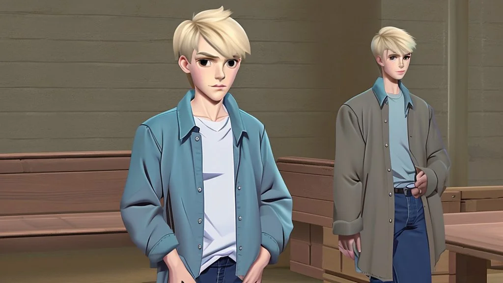 George is estimated to be 20 years of age (as of Broken Sword 1). His trademark appearance consists of blond hair, cut short in the back but left long in the front, as well as jeans with incredibly deep pockets and a blue-green jacket over a white t-shirt.